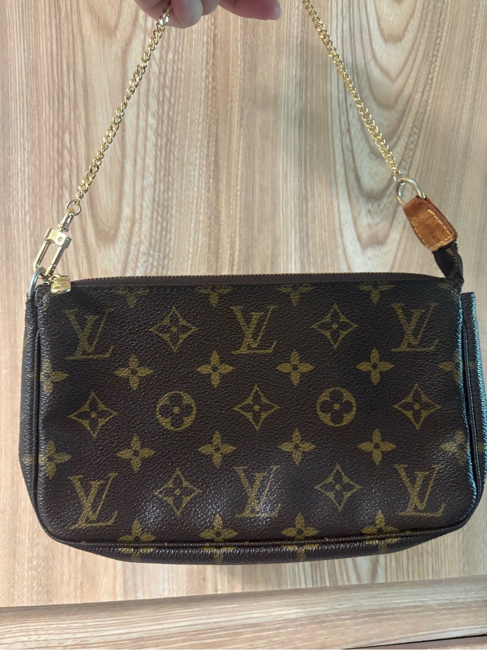 Auth Louis Vuitton Pochette Accessory Pouch Brown Leather